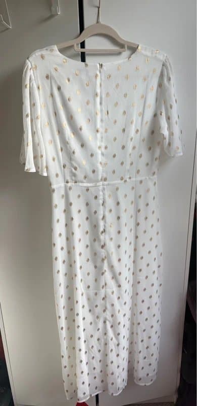 Gini London Gini London White V-Neck Foiled Size 14 Polka Dot Midi Dress New Look White