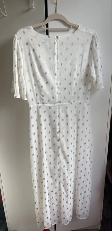 Gini London White V-Neck Foiled Size 14 Polka Dot Midi Dress