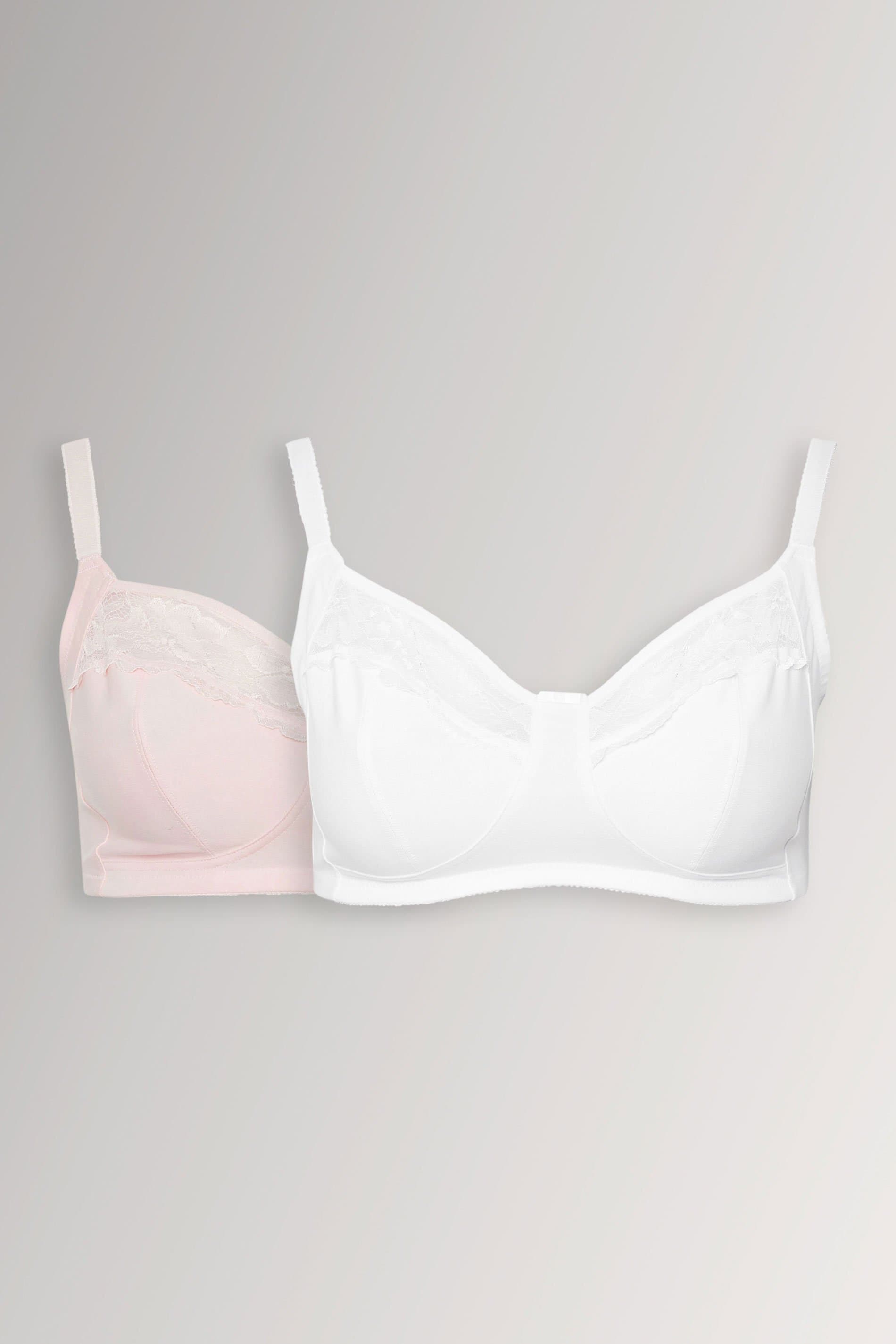 Yours Fuller Bust Lingerie Yourset 2 Pack Plus Size Pink Cotton Lace Trim Nonpadded Nonwired Bralette