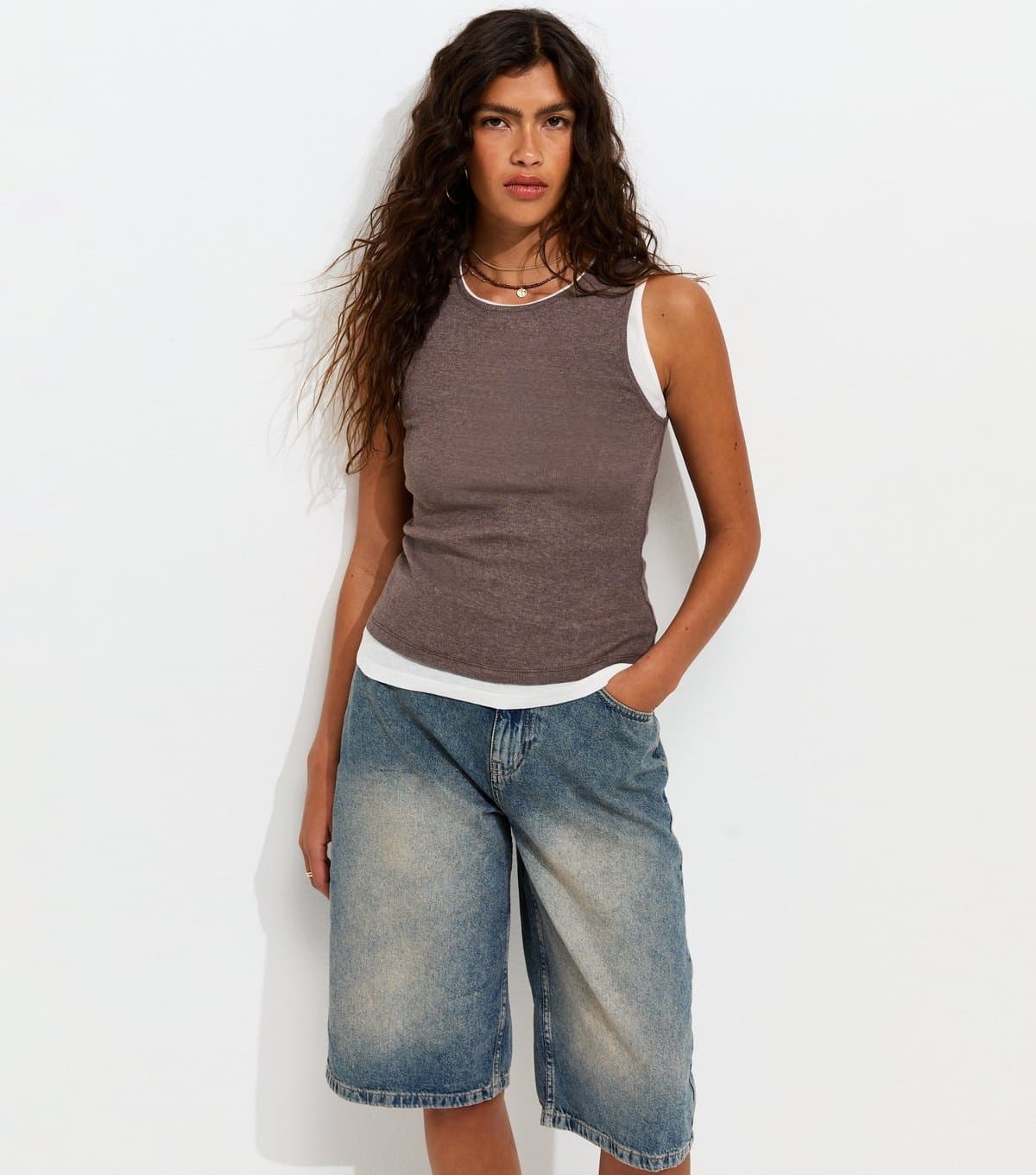 New Look Women's Dark Brown 2 In 1 Tank Top New Look