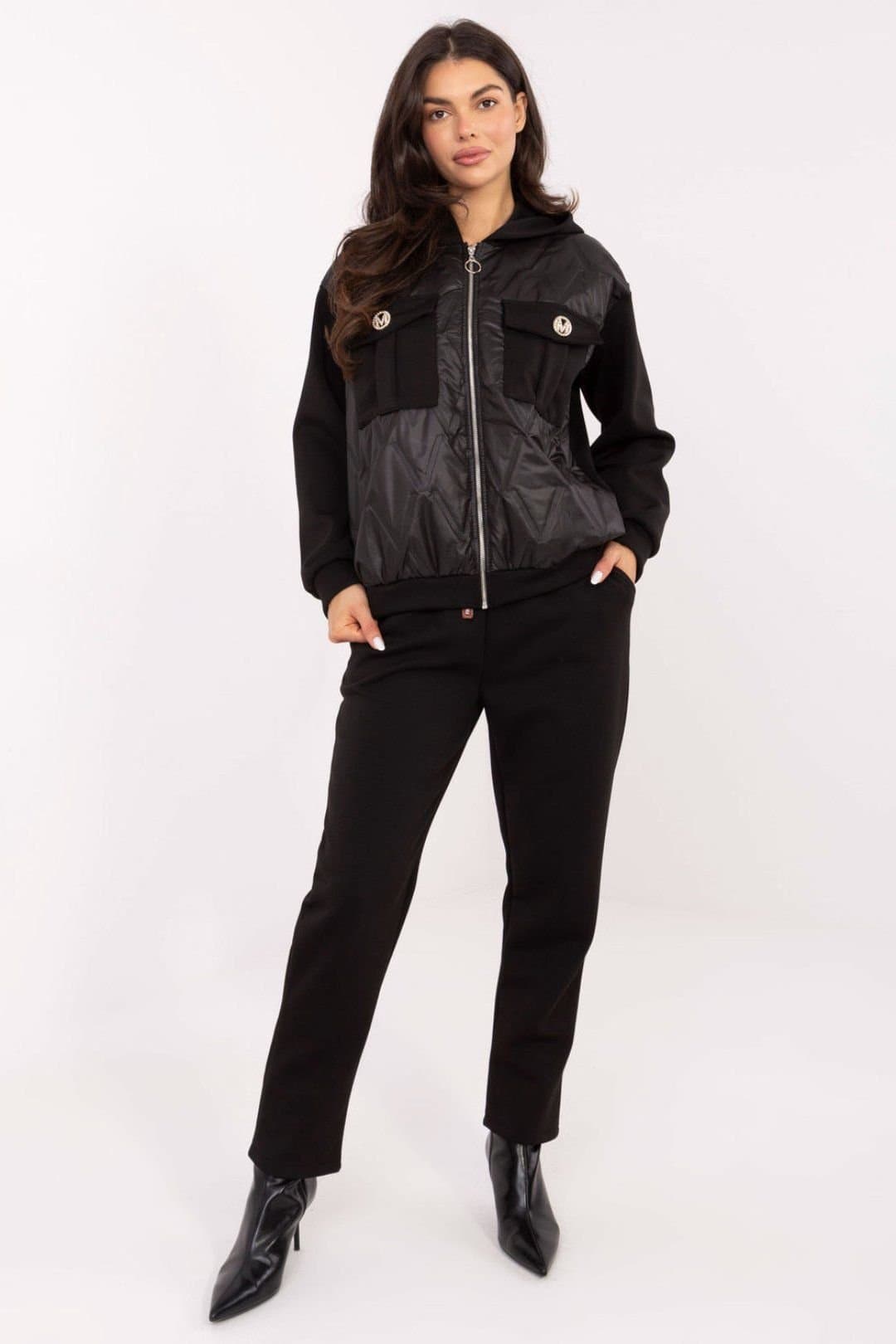 Love Lace Love Lace Women's Stylish Viscose Zip Hoodie & Tapered Pants Set in Black
