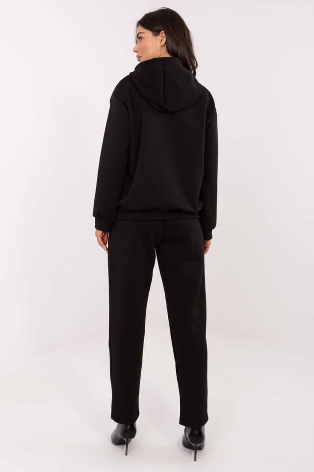 Love Lace Love Lace Women's Stylish Viscose Zip Hoodie & Tapered Pants Set in Black - 3