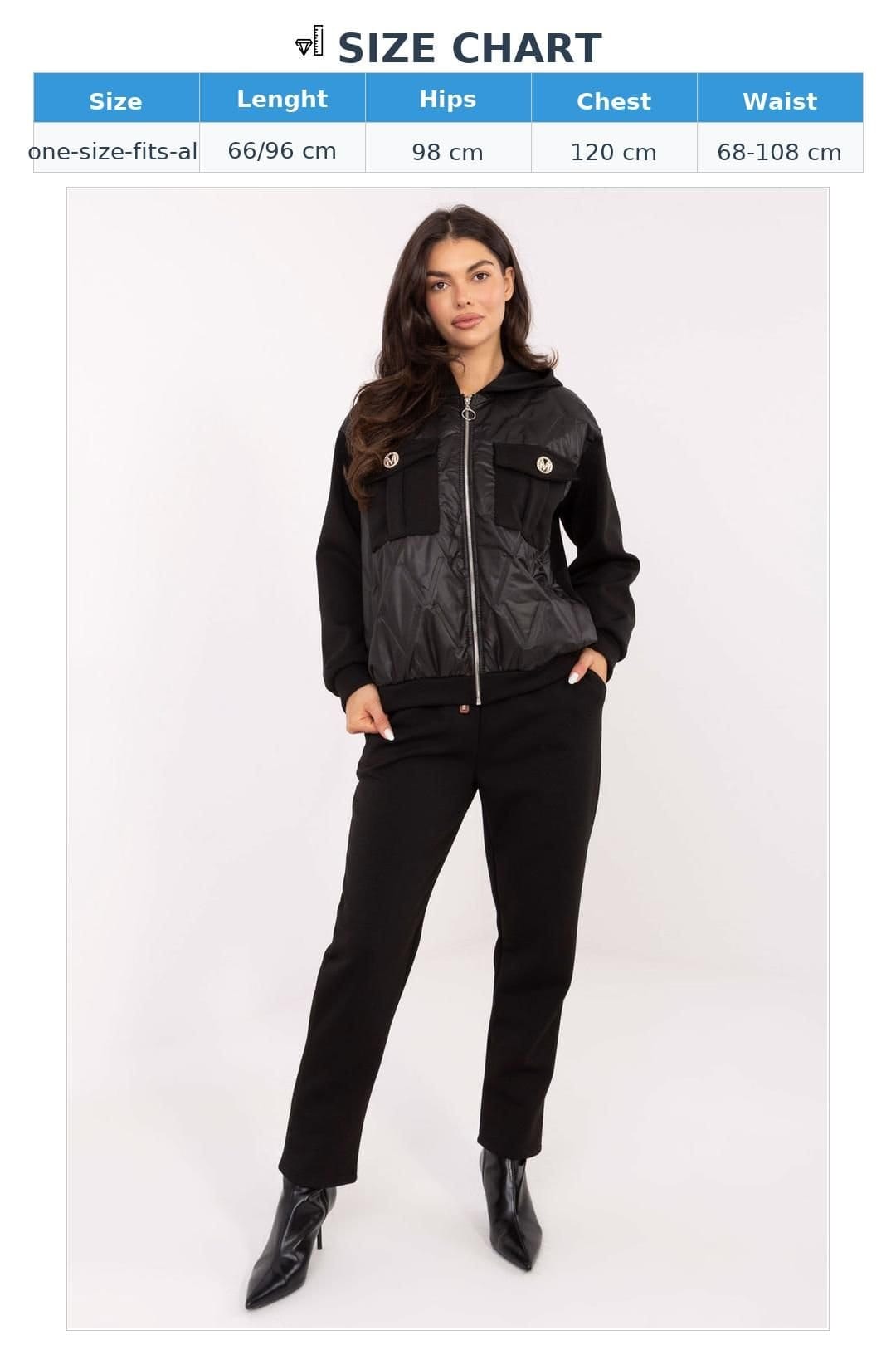 Love Lace Love Lace Women's Stylish Viscose Zip Hoodie & Tapered Pants Set in Black - 4