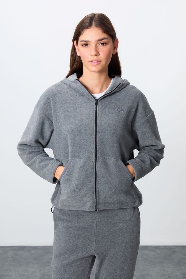 Tommy Life Tommy Life Women's Oversized Hooded Zipper Tracksuit Set in Grey - 2