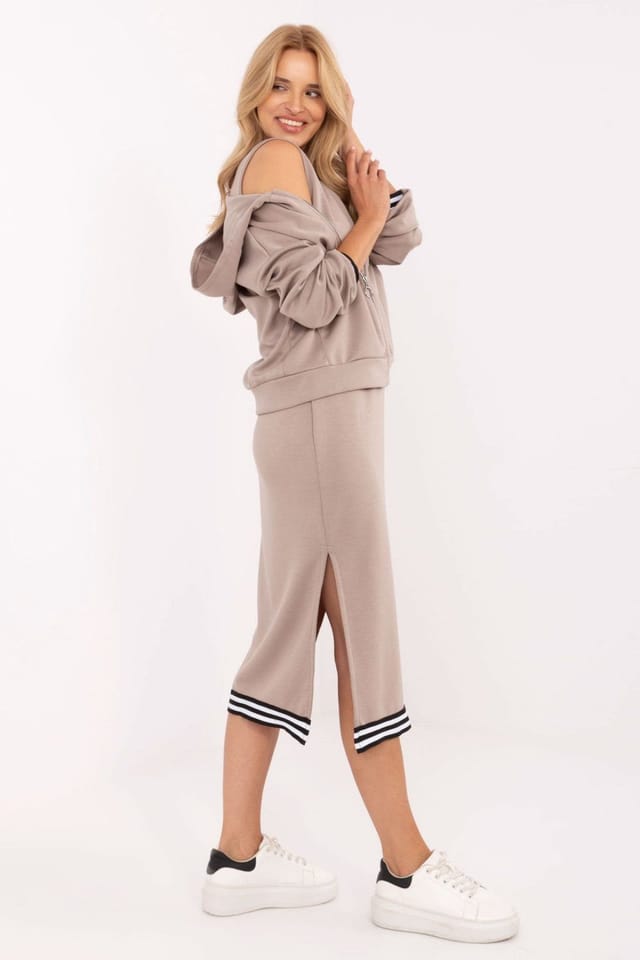 Love Lace Love Lace Women's Zip Hoodie Midi Dress Casual Set in Beige - 2