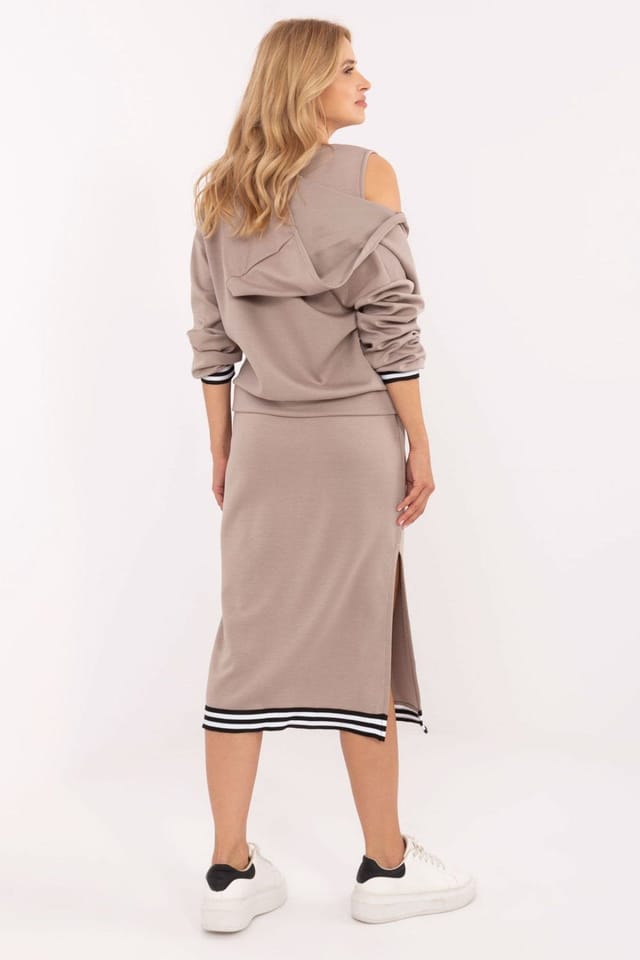 Love Lace Love Lace Women's Zip Hoodie Midi Dress Casual Set in Beige - 3