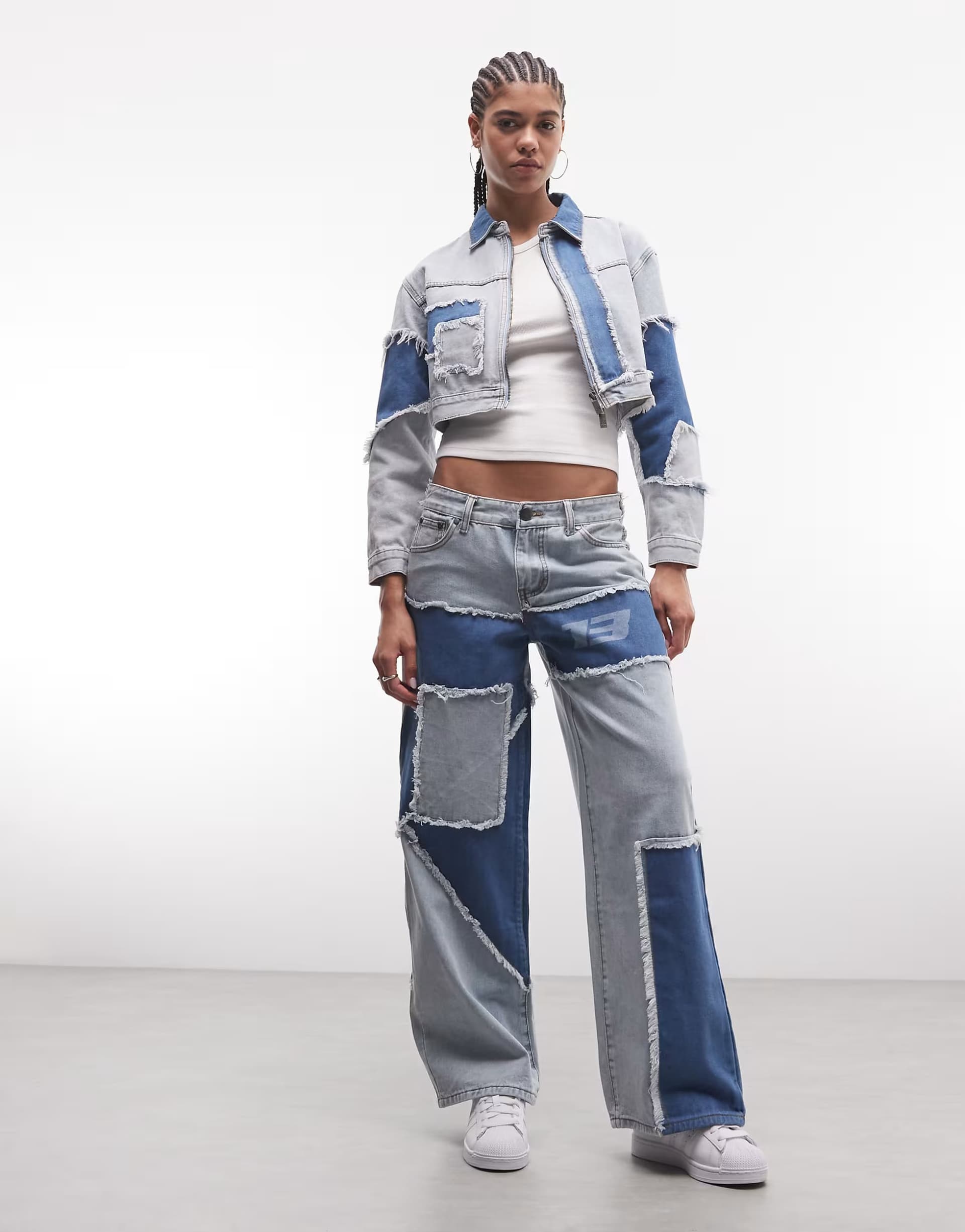 ASOS Liquor N Poker baggy distressed cut n sew jeans co-ord in blue