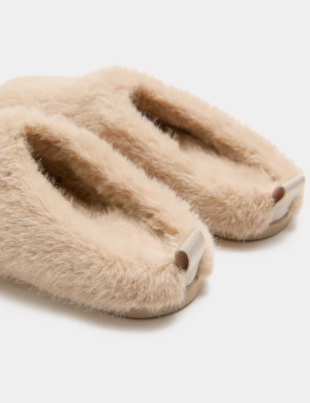 Marks & Spencer M&S Faux Fur Back Tab Mule Slippers Mink