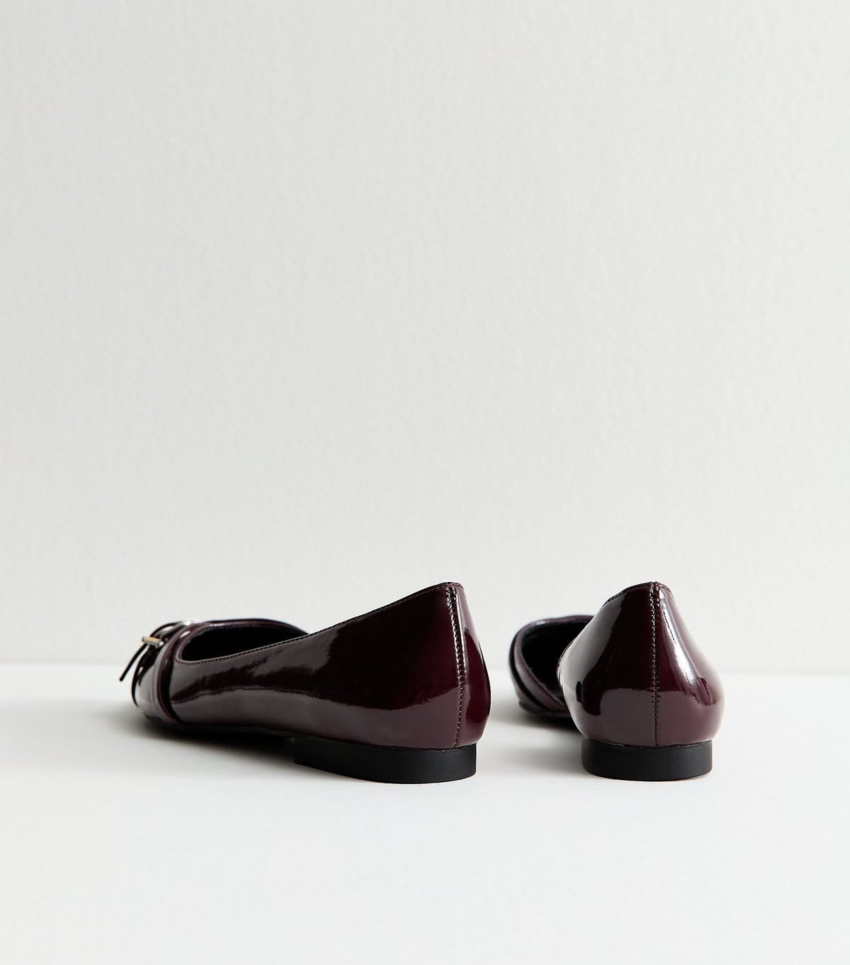 New Look Women's Dark Burgundy Patent Faux Leather D'Orsay Buckle Detail Flats Vegan New Look - 4