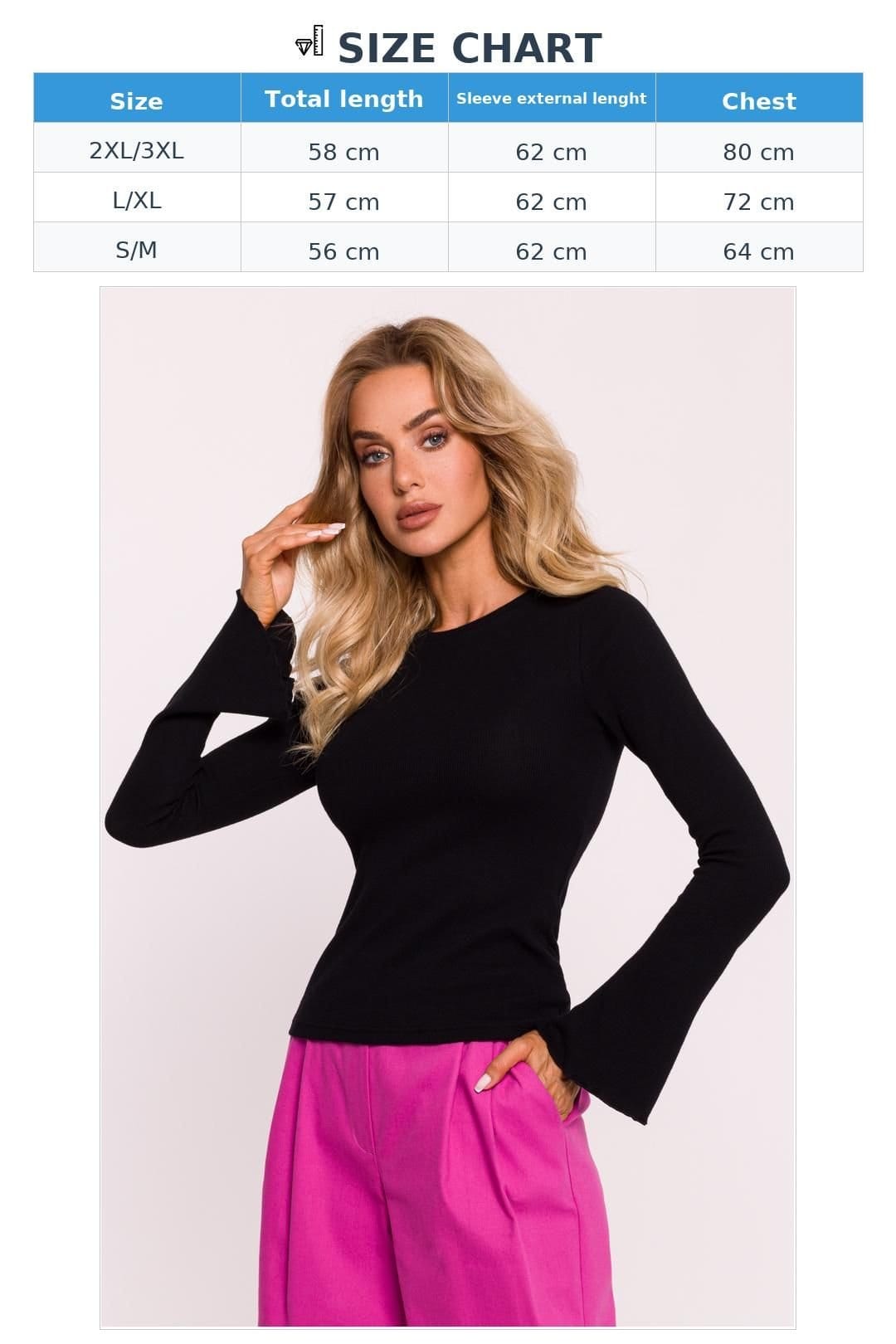 Love Lace Love Lace Women's Fitted Ribbed Cotton Long Sleeve Blouse in Black - 4