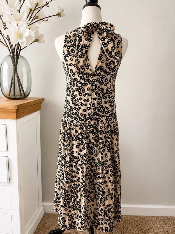 Topshop Topshop Cream & Black Floral Midi Dress UK 10 | Tie Neck | Cotton | BNWT