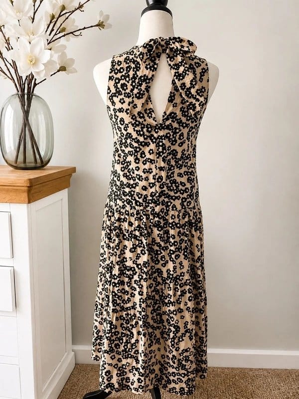 Topshop Topshop Cream & Black Floral Midi Dress UK 10 | Tie Neck | Cotton | BNWT - 1