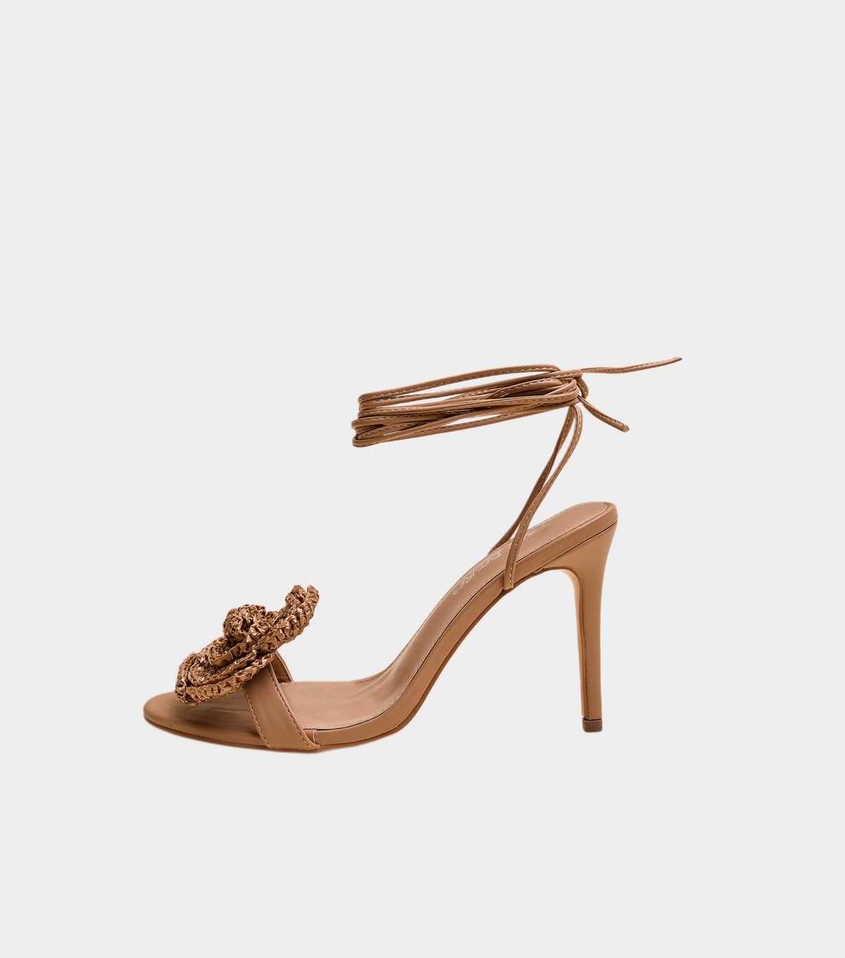 Public Desire Women's Tan Karla Faux Leather Raffia Flower Lace Up Sandals Public Desire New Look