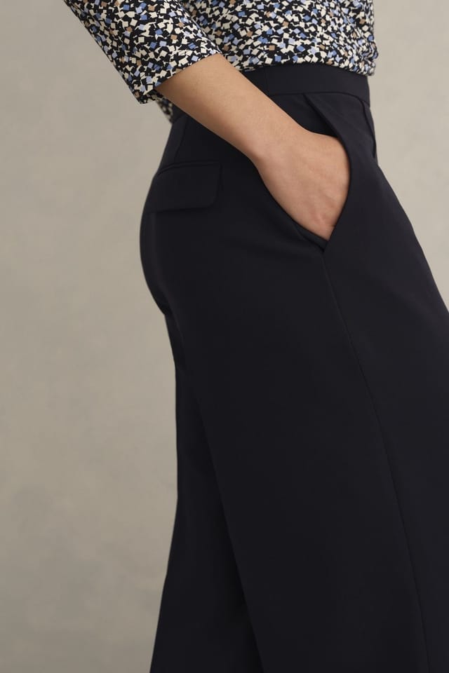 Hobbs London Hobbs London Women's Eva High Waisted Wide Leg Crop Trouser in Dark Navy - 3