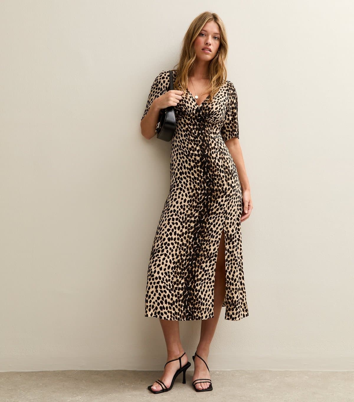 New Look Women's Brown Leopard Print Slit Hem Midi Dress New Look