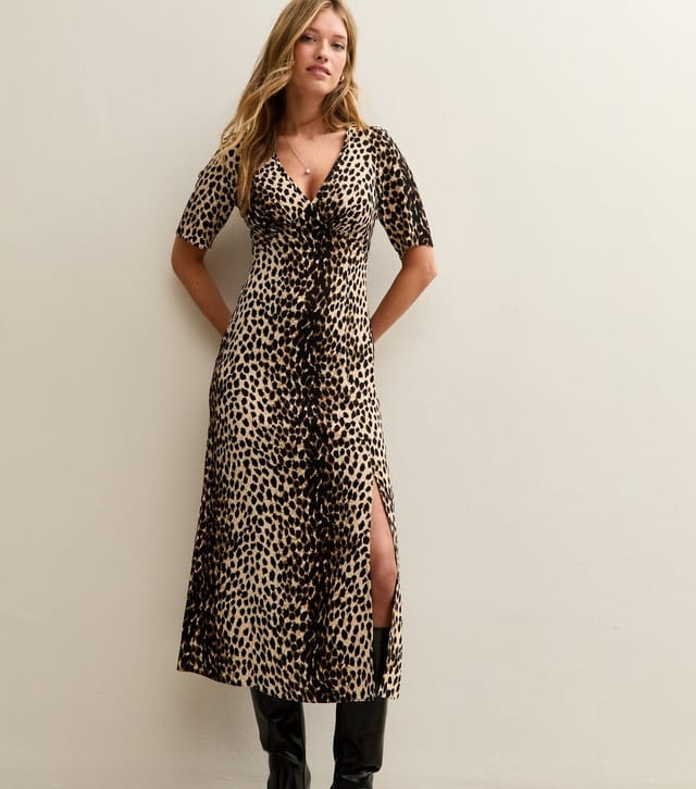 New Look Women's Brown Leopard Print Slit Hem Midi Dress New Look - 3