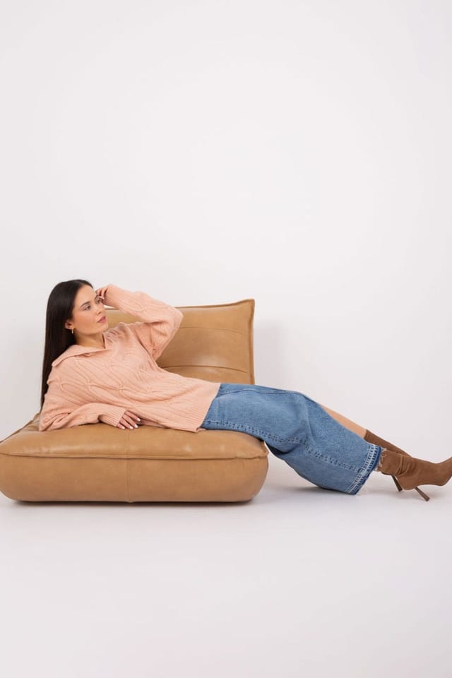 Love Lace Love Lace Women's Variegated Acrylic Long Sleeve Collared Sweater Style 188273 in Peach - 2