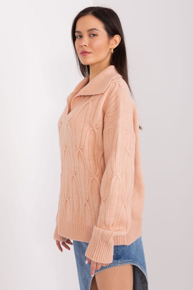 Love Lace Love Lace Women's Variegated Acrylic Long Sleeve Collared Sweater Style 188273 in Peach - 3