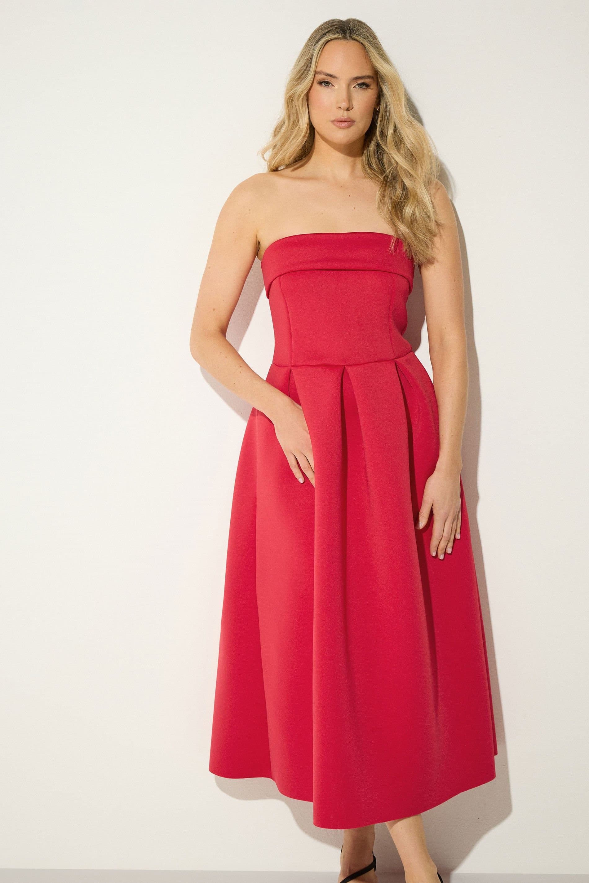 Long Tall Sally Long Tall Sally Women's Tall Pleated Detail Midi Dress in Red