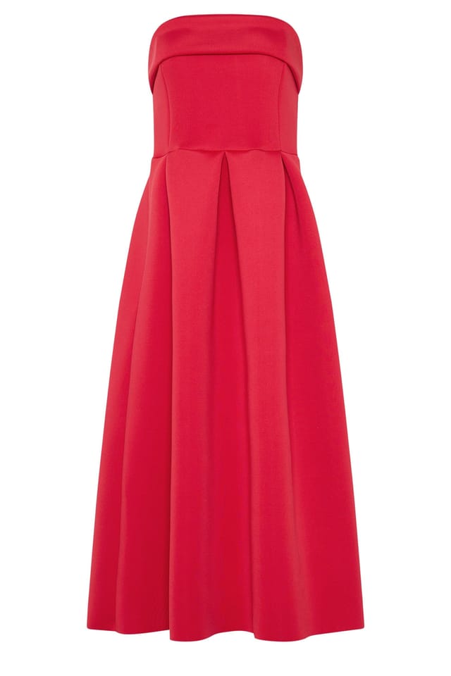 Long Tall Sally Long Tall Sally Women's Tall Pleated Detail Midi Dress in Red - 2