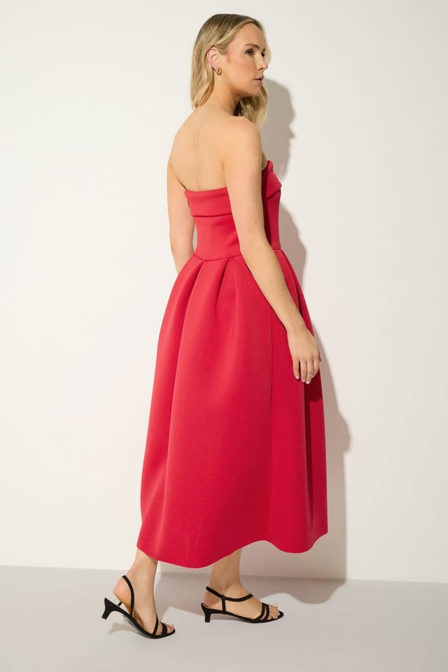 Long Tall Sally Long Tall Sally Women's Tall Pleated Detail Midi Dress in Red - 3