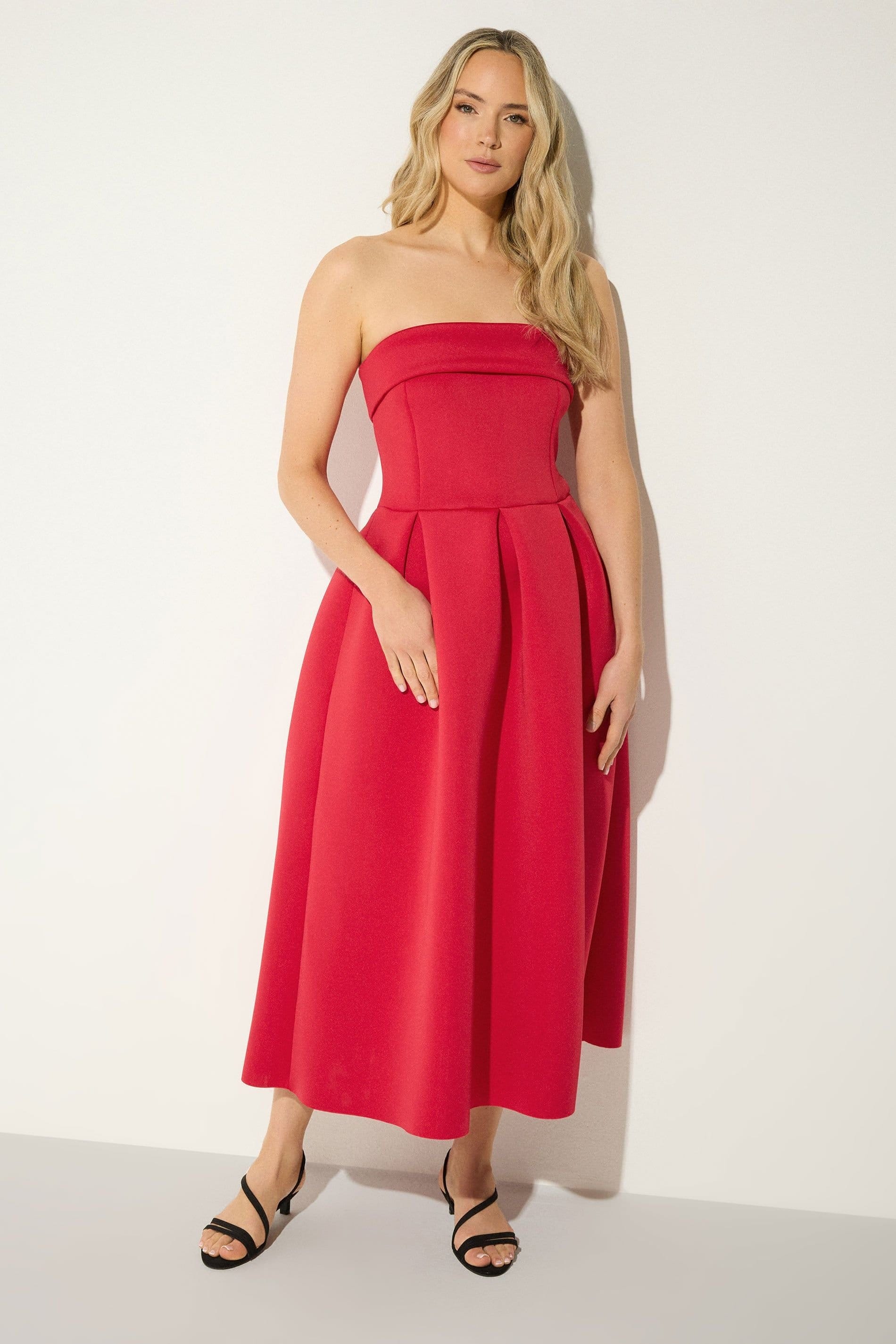 Long Tall Sally Long Tall Sally Women's Tall Pleated Detail Midi Dress in Red - 4