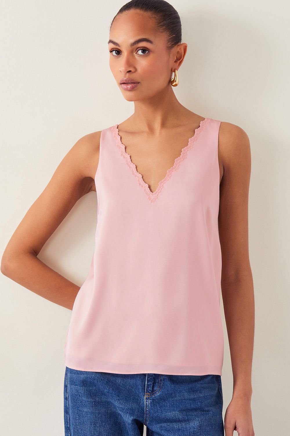 Monsoon Monsoon Women's Heidi Satin Cami Top Ivory in Pink - 2