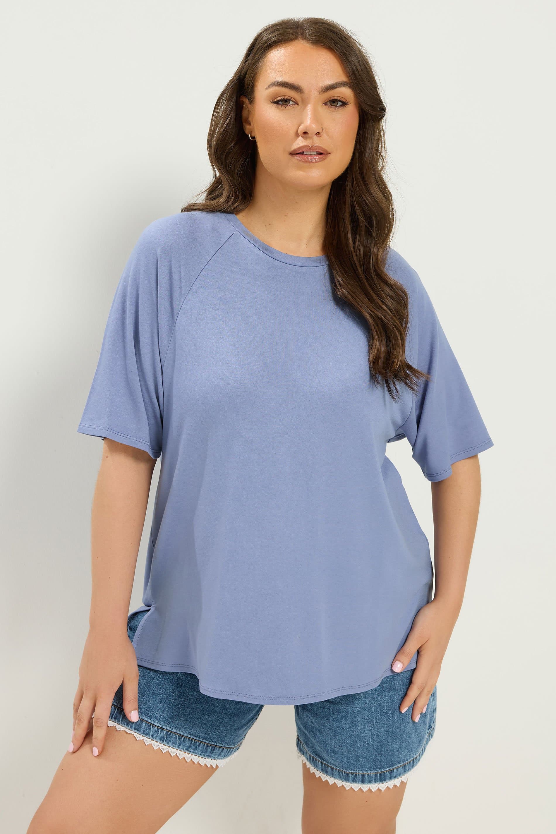 Yours Plus Size Blue Soft Touch Raglan Tshirt