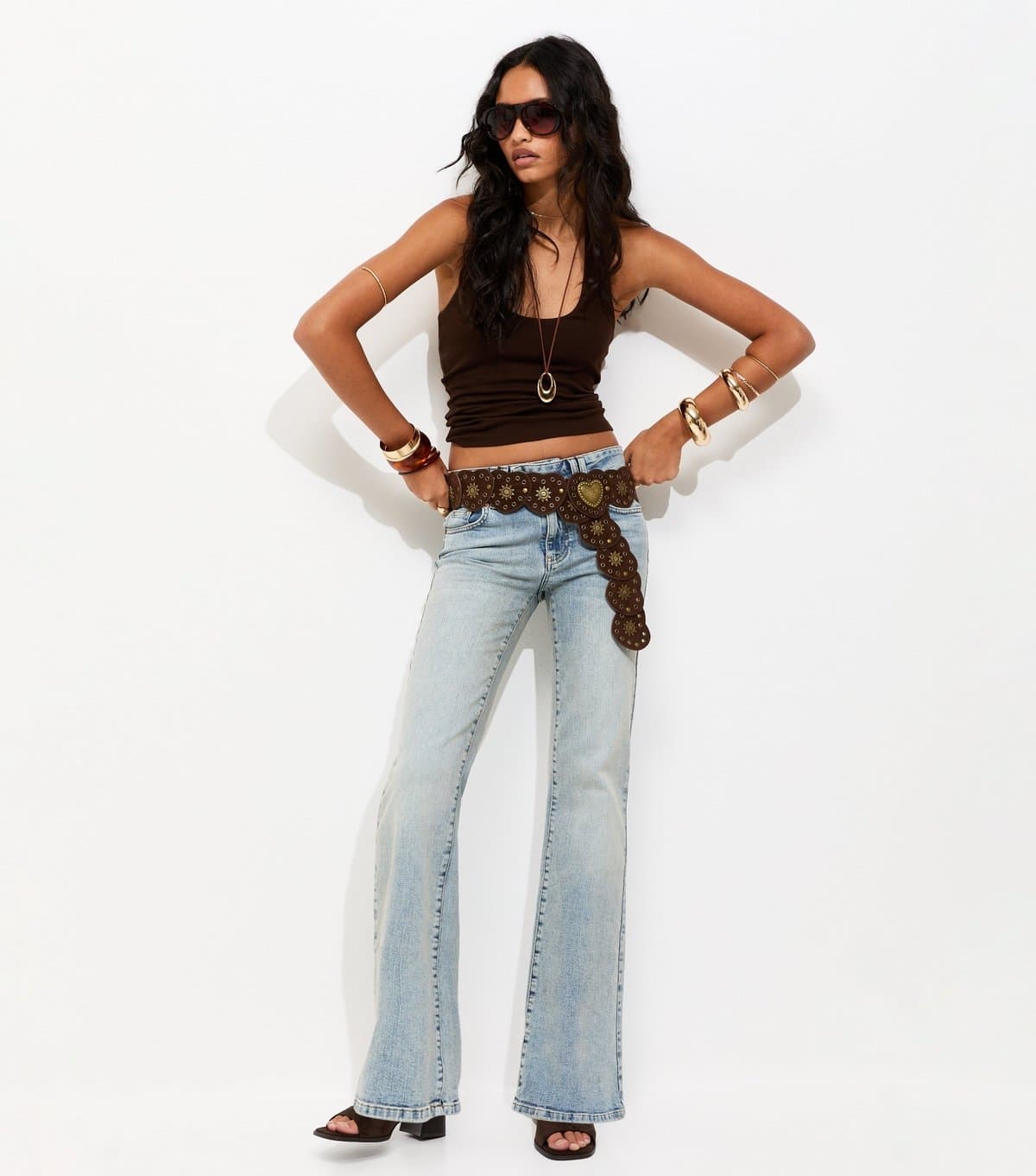 New Look Women's Light Blue Double Button Low Rise Bootcut Jeans New Look