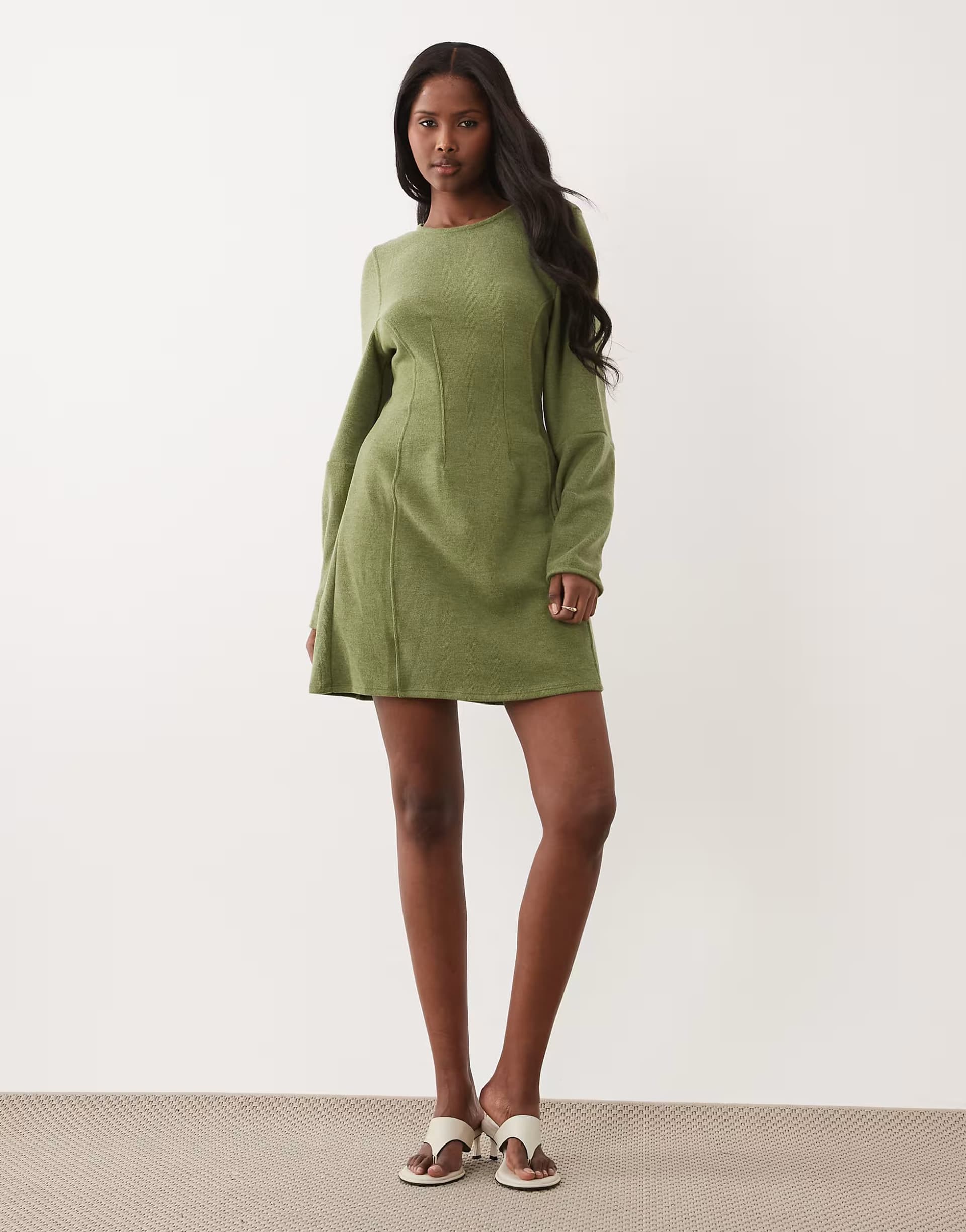 ASOS ASOS DESIGN supersoft seamed detail cocoon sleeve mini dress in dark green