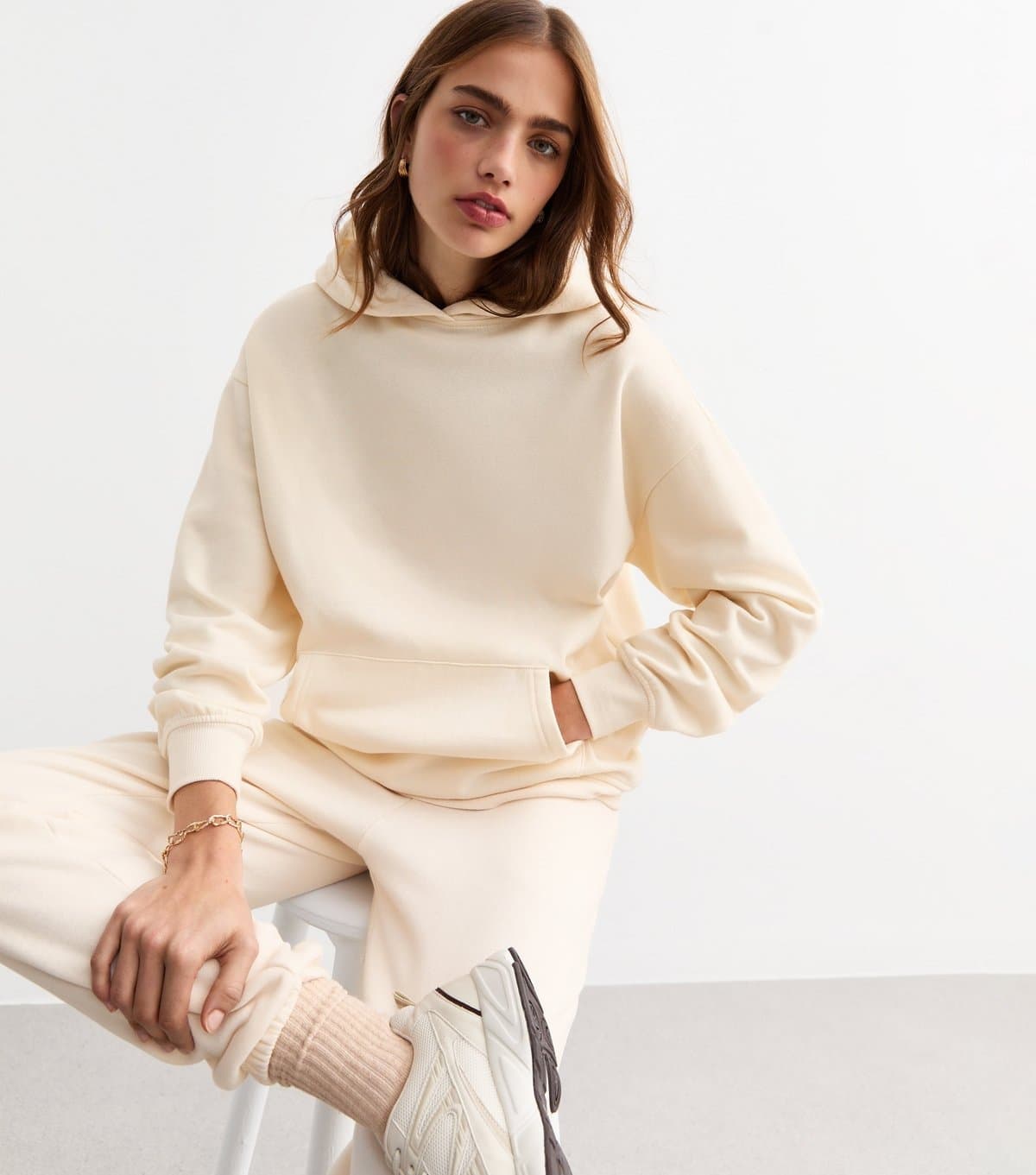 New Look New Look Off White Cotton Blend Hoodie