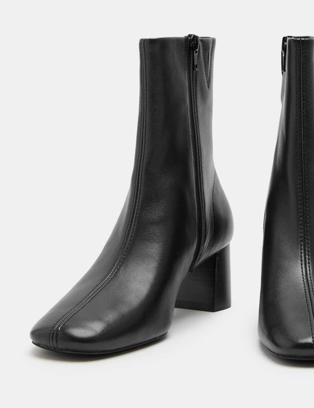 Marks & Spencer M&S Leather Block Heel Sock Boots Black