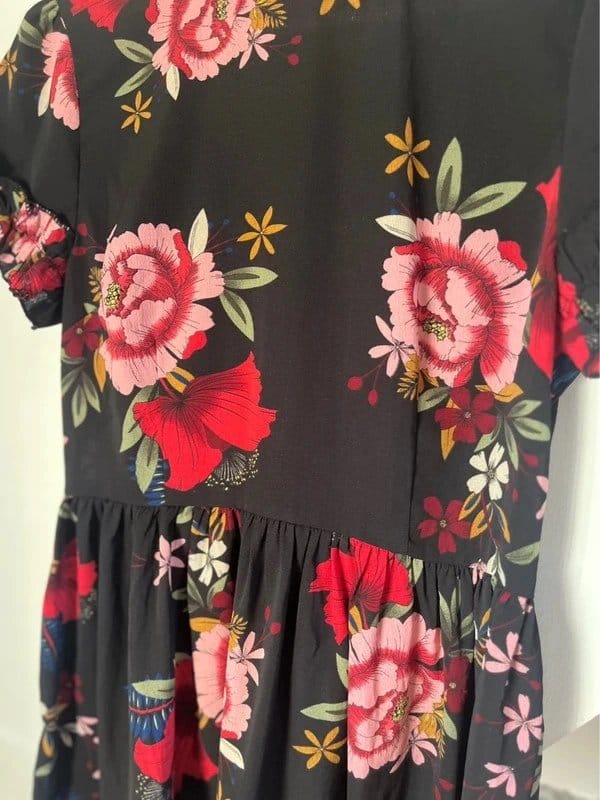AX Paris Black Floral Skater Mini Dress Size 10