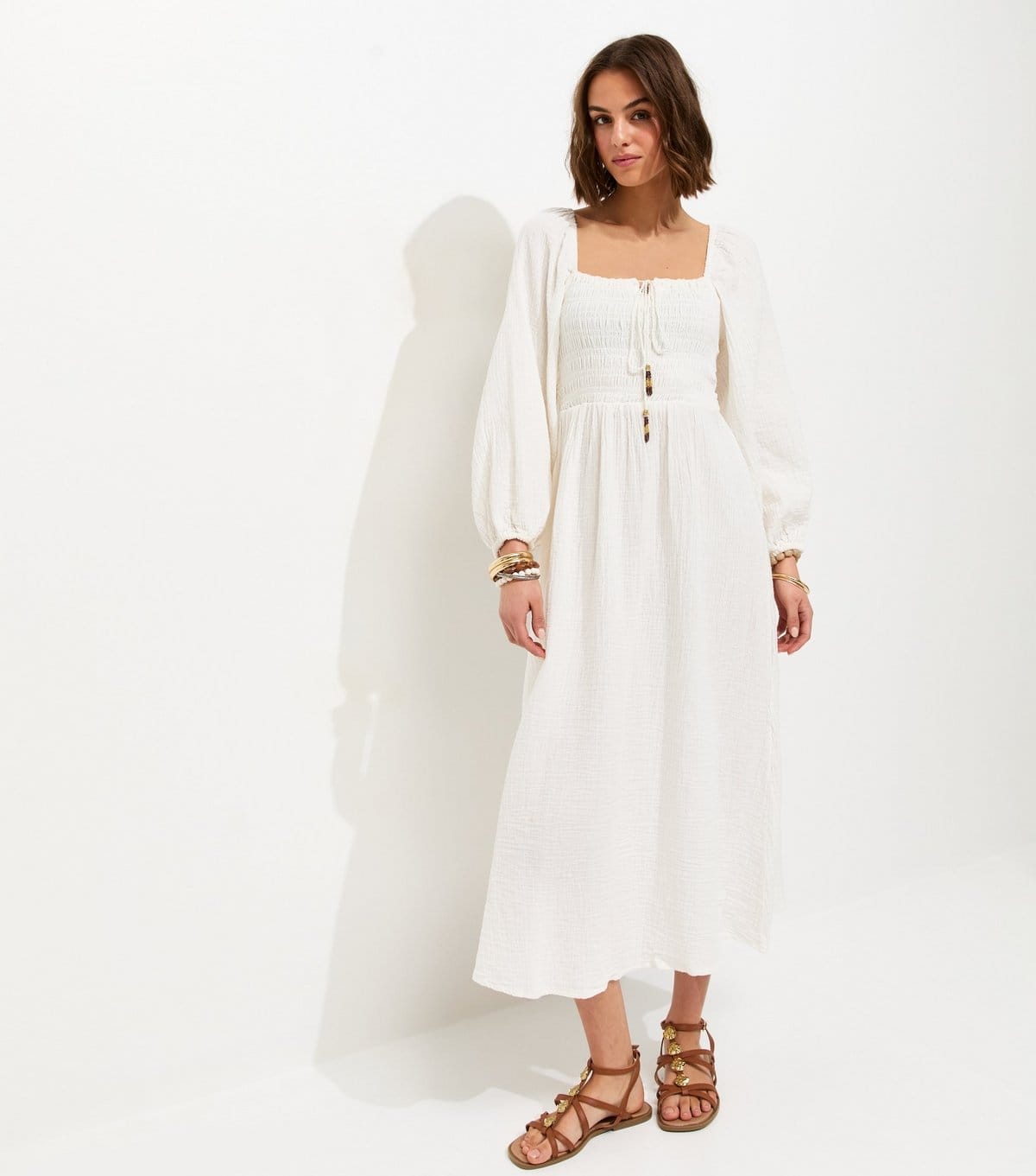 New Look White Cotton Smock Midi Dress