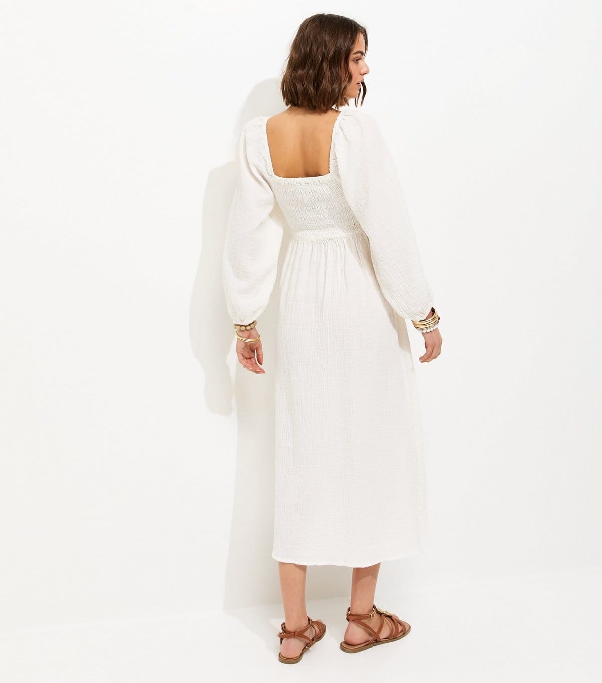 New Look Women's White Cotton Shirred Milkmaid Midi Dress New Look - 4