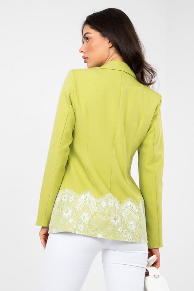 Love Lace Love Lace Women's Tailored Blazer with Lace Trim & Stretch in Green - 3