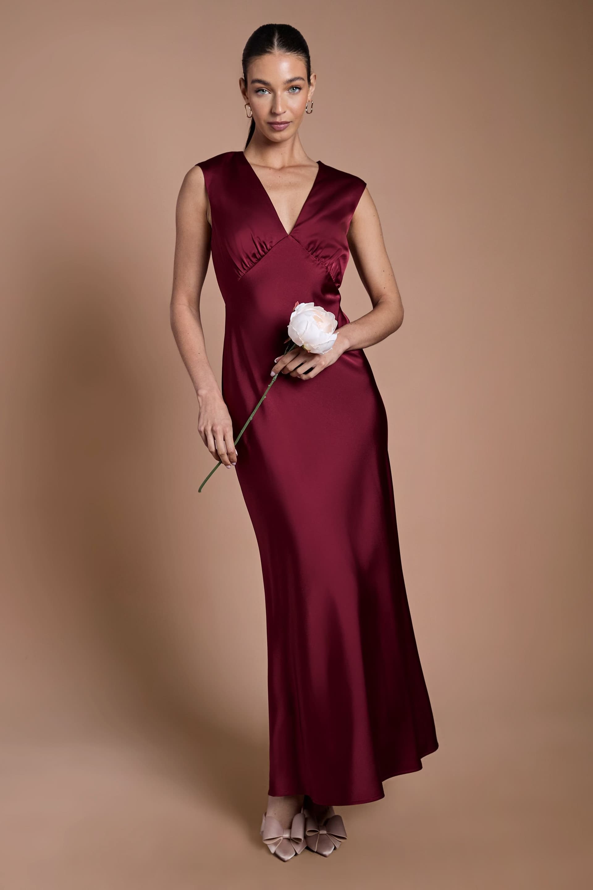 Oasis Oasis Women's Wine Satin Open Back Detail Maxi Bridesmaid Dress