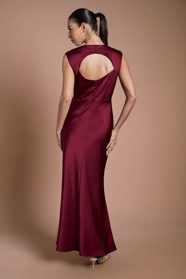 Oasis Oasis Women's Wine Satin Open Back Detail Maxi Bridesmaid Dress - 3