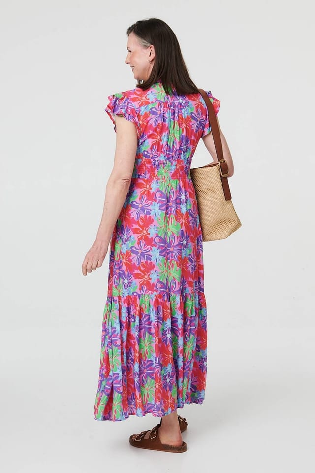 Izabel London Izabel London Women's Floral Cap Sleeve A-Line Maxi Dress in Red - 3