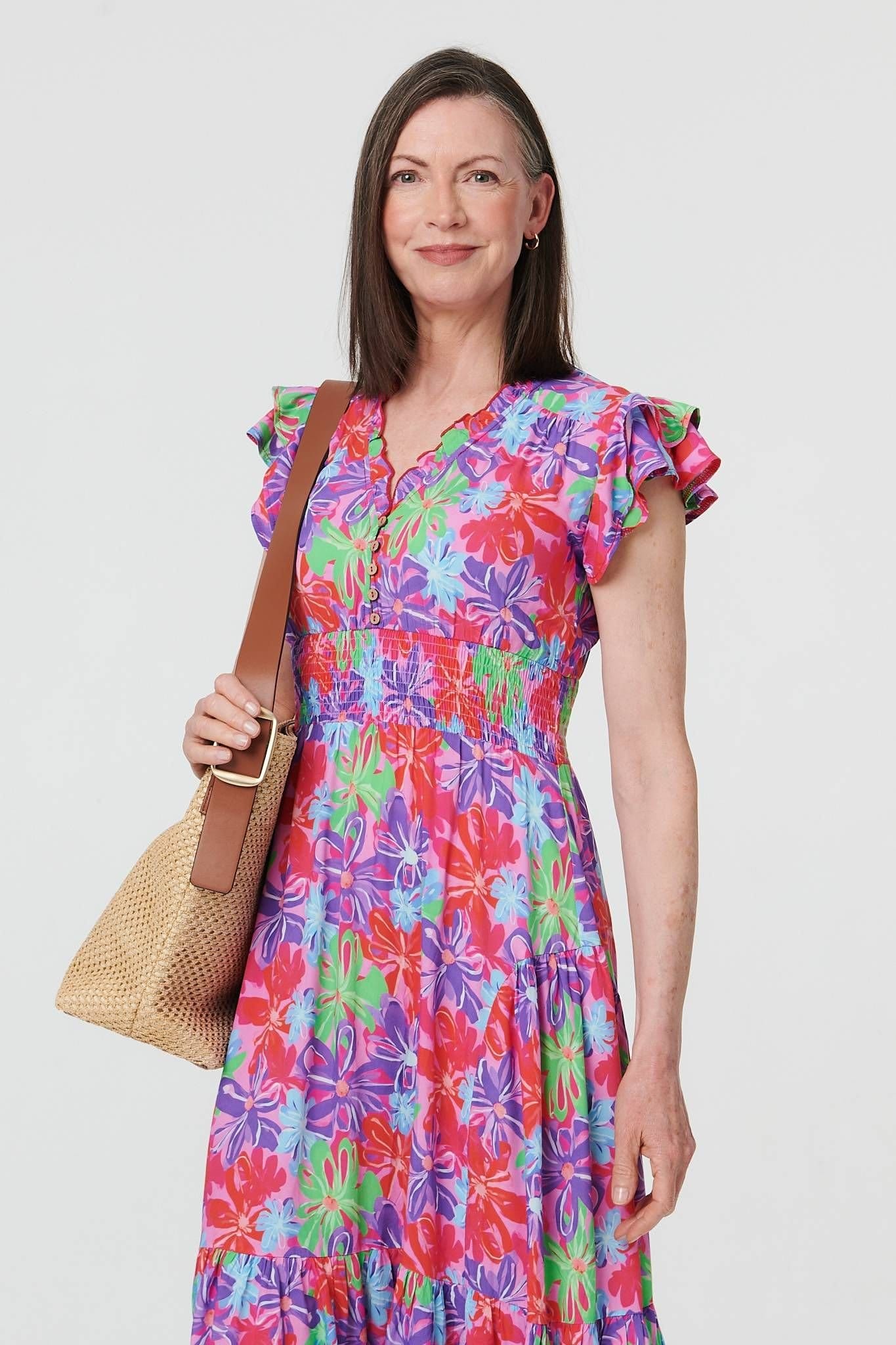 Izabel London Izabel London Women's Floral Cap Sleeve A-Line Maxi Dress in Red - 4