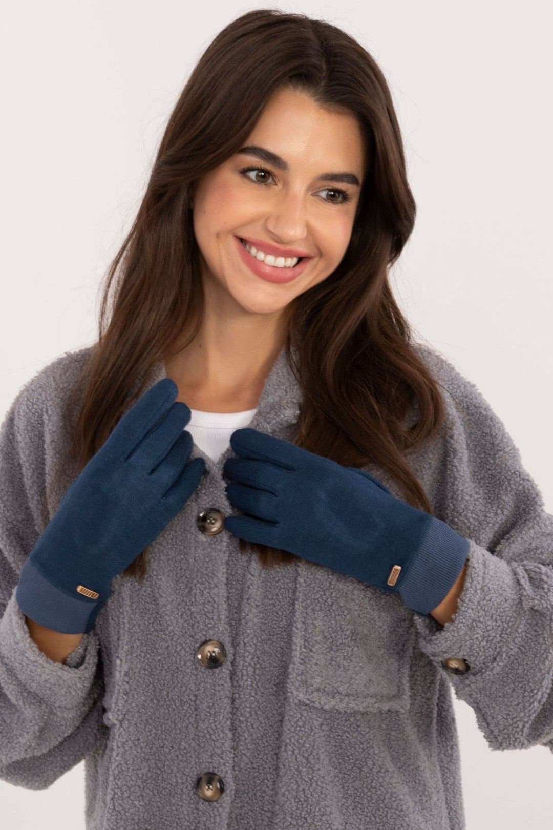 Love Lace Love Lace Women's Ribbed Knit Gloves Touchscreen Flower Embroidery Warm Elastic Welt in Blue