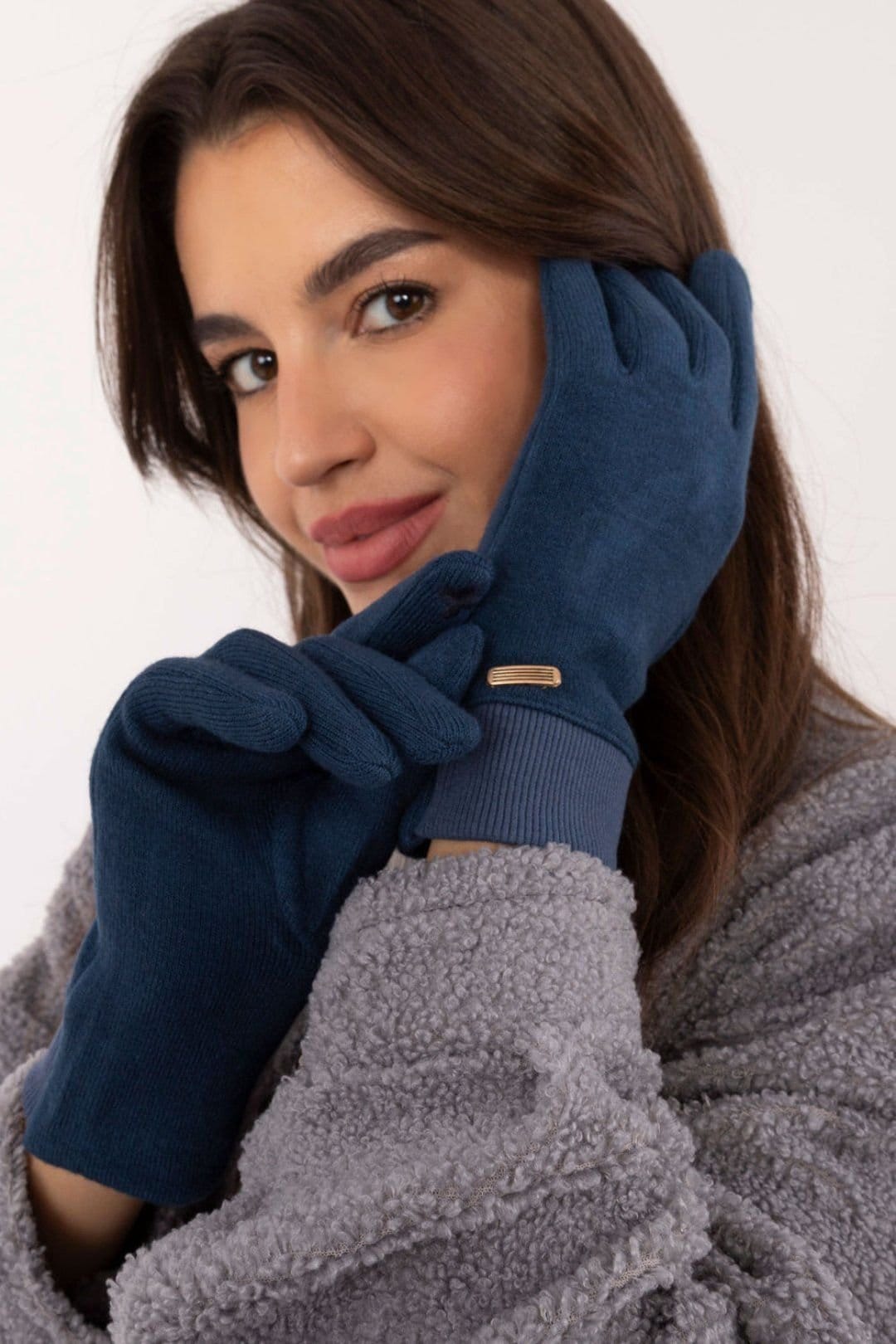 Love Lace Love Lace Women's Ribbed Knit Gloves Touchscreen Flower Embroidery Warm Elastic Welt in Blue - 4
