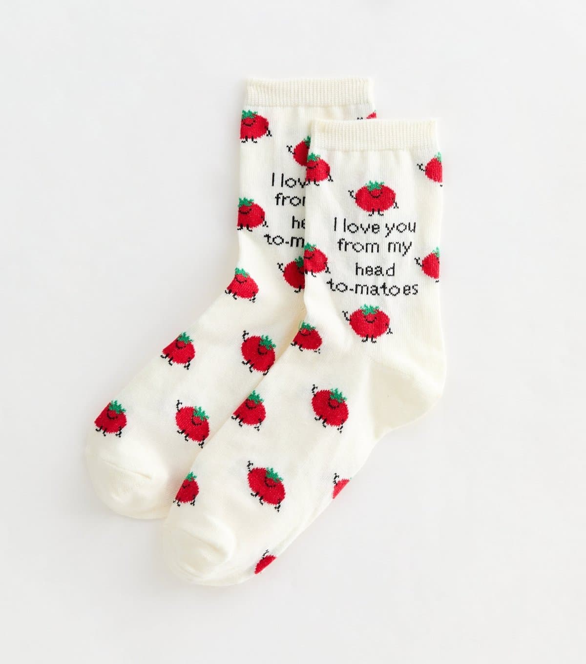 New Look Cream Tomato Patterned Slogan Ankle Socks New Look
