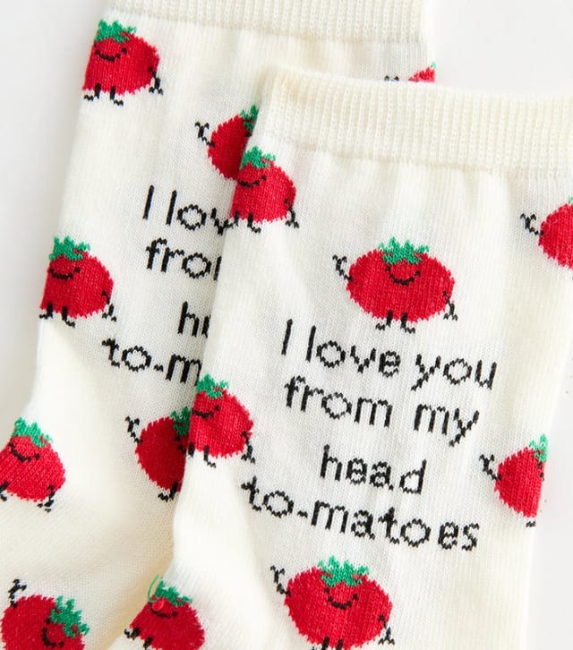 New Look Cream Tomato Patterned Slogan Ankle Socks New Look - 2