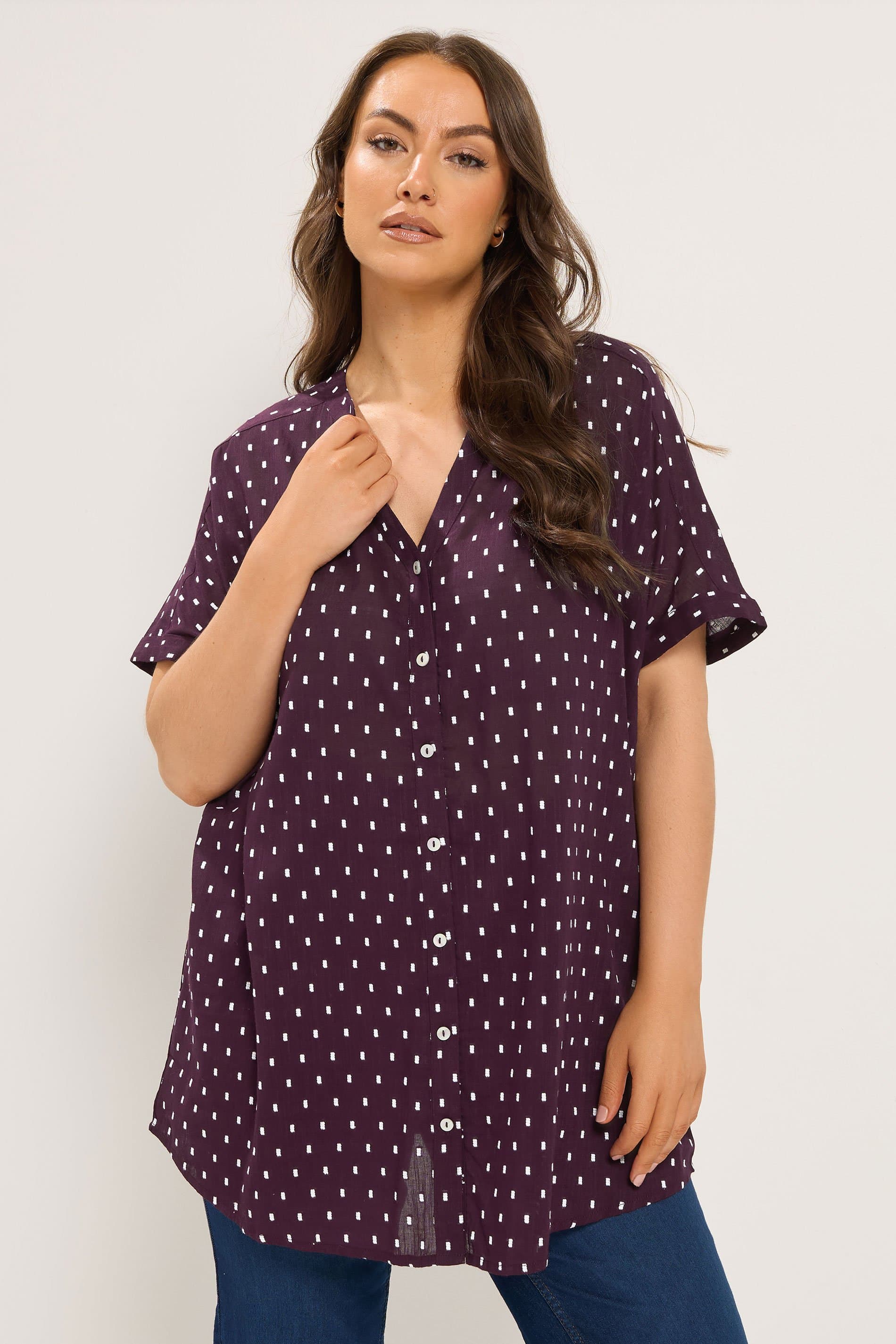 Yours Curve Purple Notch Neck Dobby Blouse