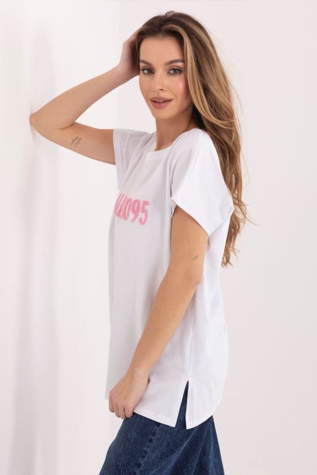 Love Lace Love Lace Women's Stylish Cotton Blend T-Shirt with Embossed Print in White - 2