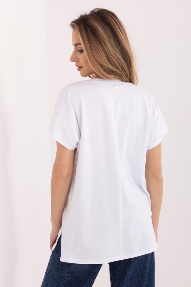 Love Lace Love Lace Women's Stylish Cotton Blend T-Shirt with Embossed Print in White - 3