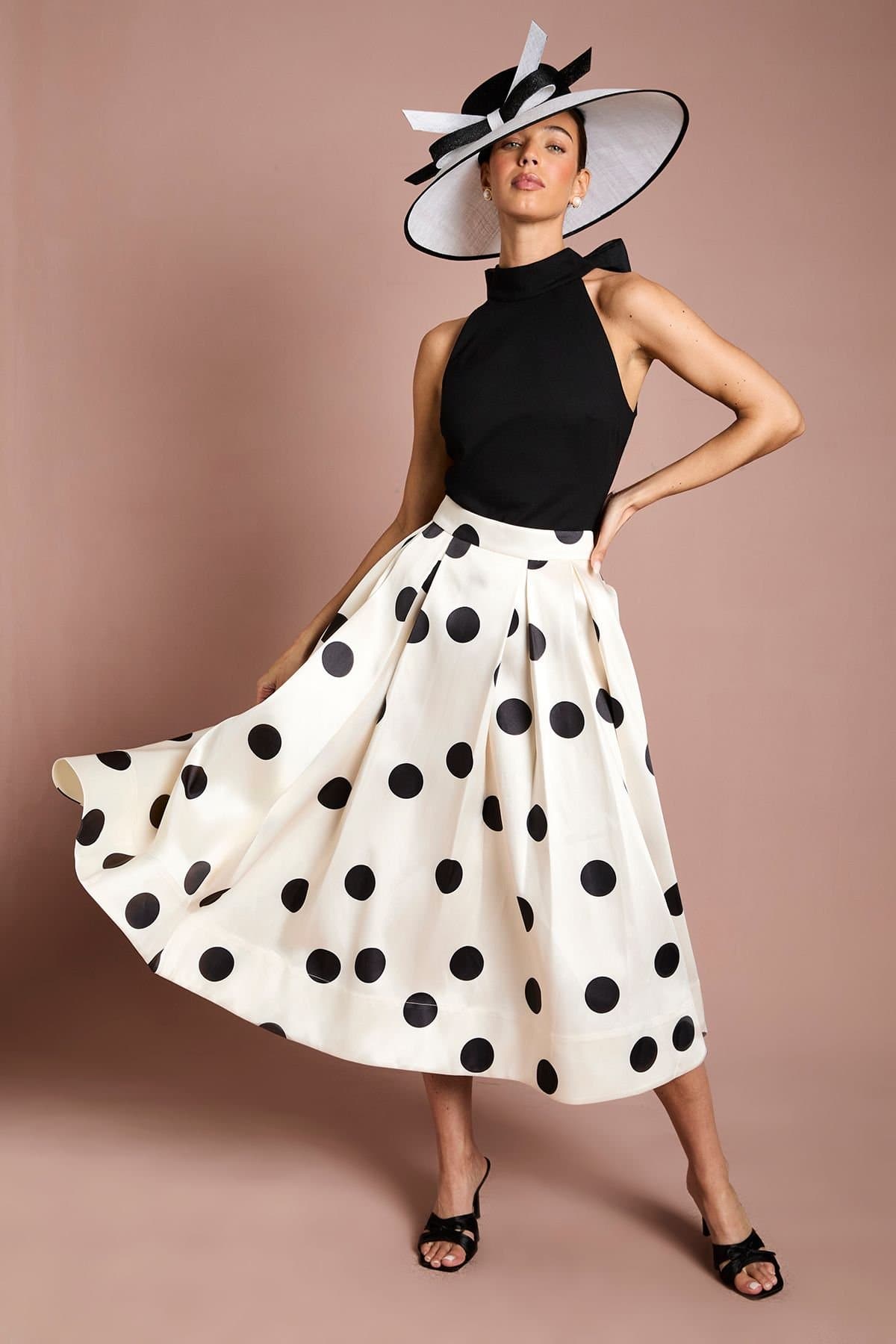 Coast Coast Women's Lisa Tan Spot Print Twill Full Volume Skirt in Cream