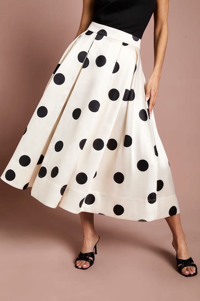 Coast Coast Women's Lisa Tan Spot Print Twill Full Volume Skirt in Cream - 2