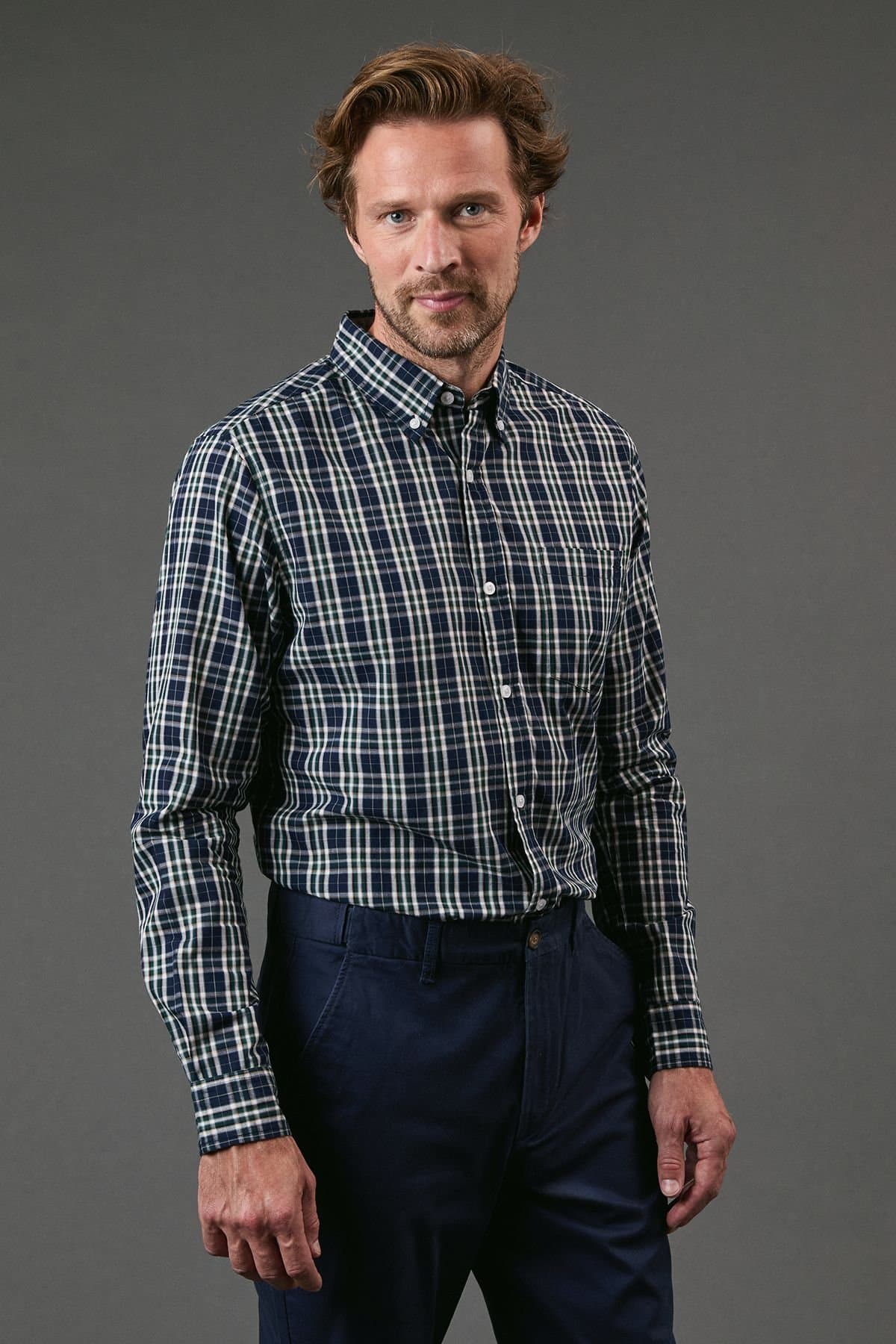 Maine Maine Men's Navy Check Long Sleeve Shirt